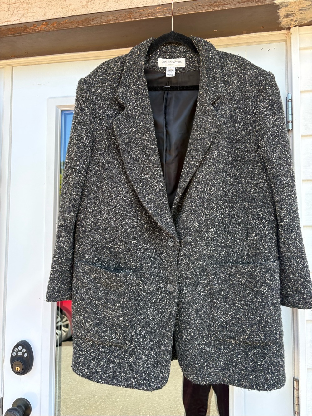 Jones New York Black & White Flecked Tweed Blazer Coat